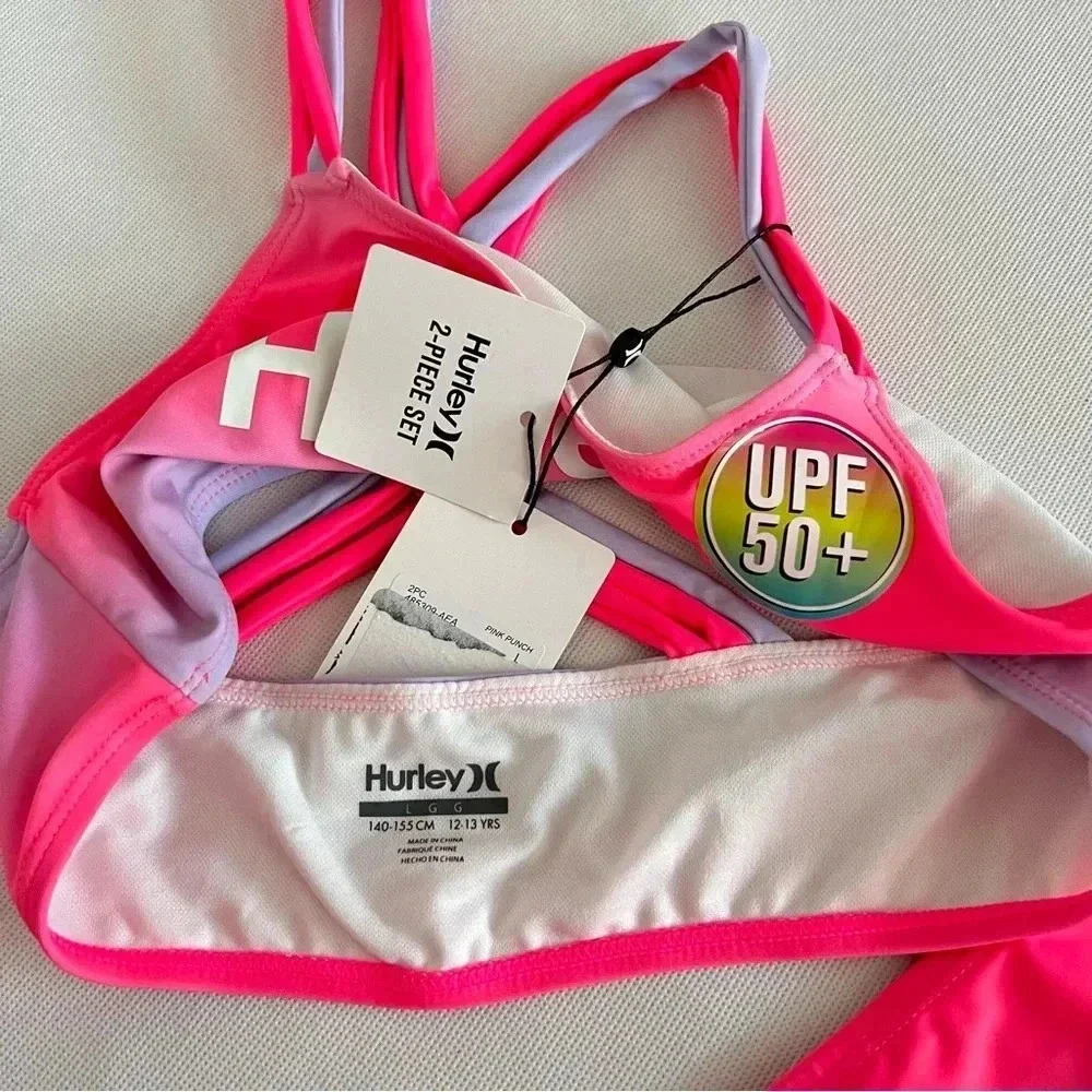 Hurley 2-Piece Bikini Swim Set Girls Pink Punch PurpleTie Dye Fully Lined Girls